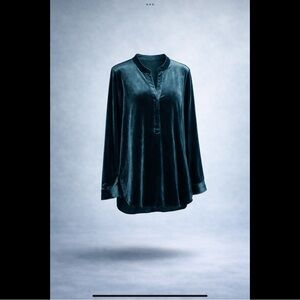 Cato Teal Velvet Blouse Split Neck Long Sleeve Size L